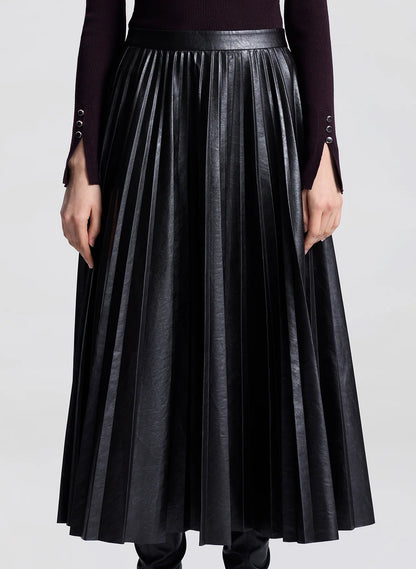 Etta Vegan Leather Midi Skirt in Deepest Brown