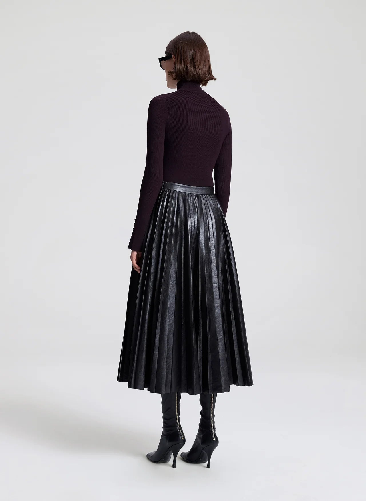 Etta Vegan Leather Midi Skirt in Deepest Brown