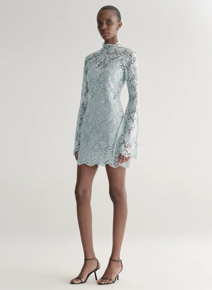 Eden Lace Mini Dress in Slate Blue