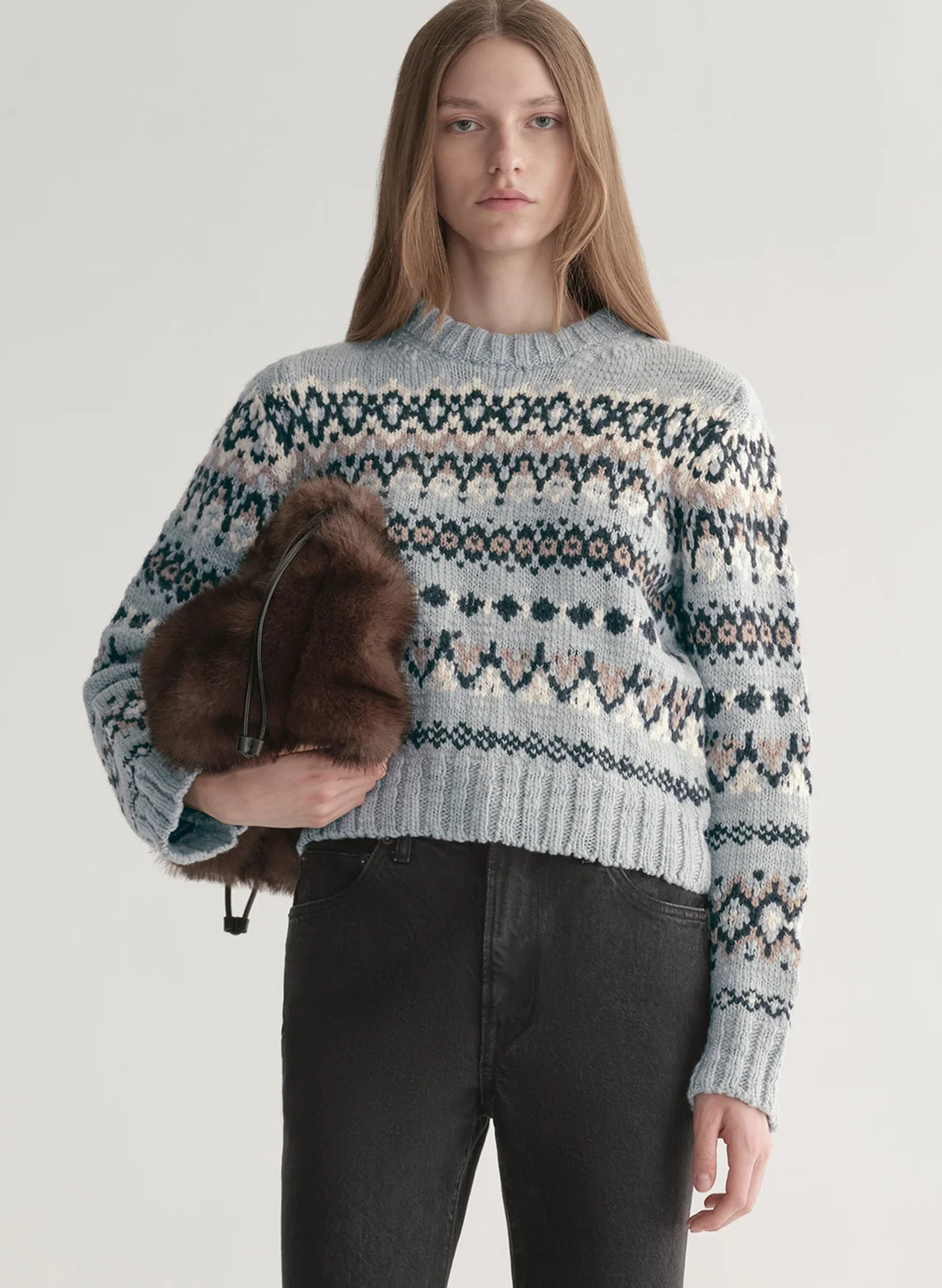 Ella Fairisle Merino Sweater in Slate Blue Multi