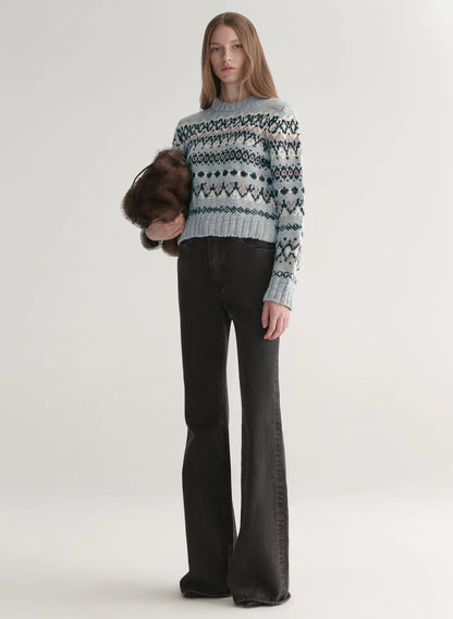 Ella Fairisle Merino Sweater in Slate Blue Multi