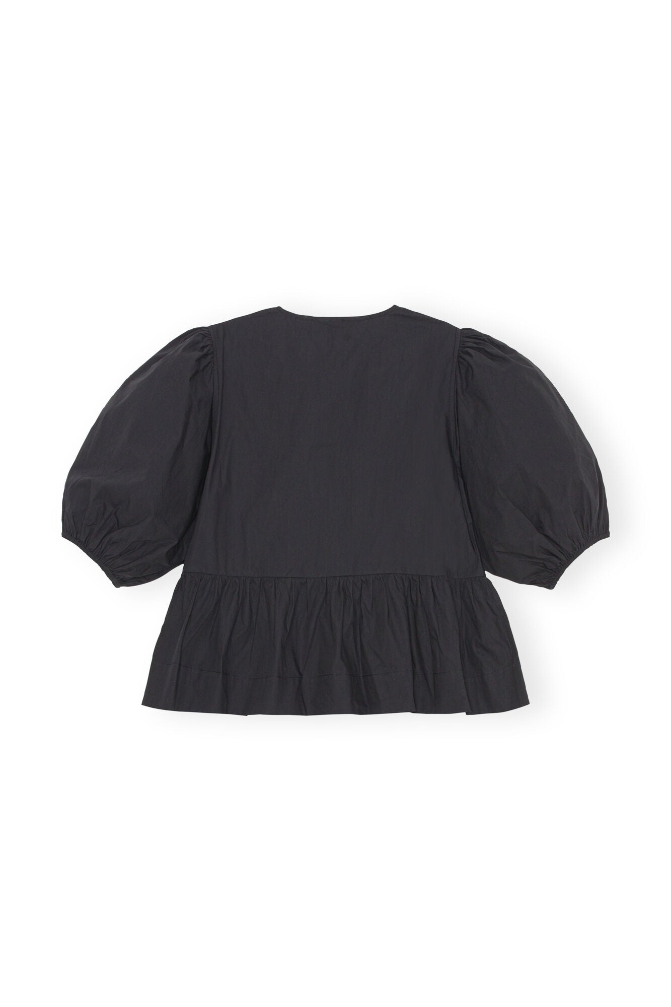 Cotton Poplin Peplum Tie Blouse in Black