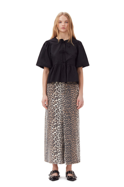 Cotton Poplin Peplum Tie Blouse in Black