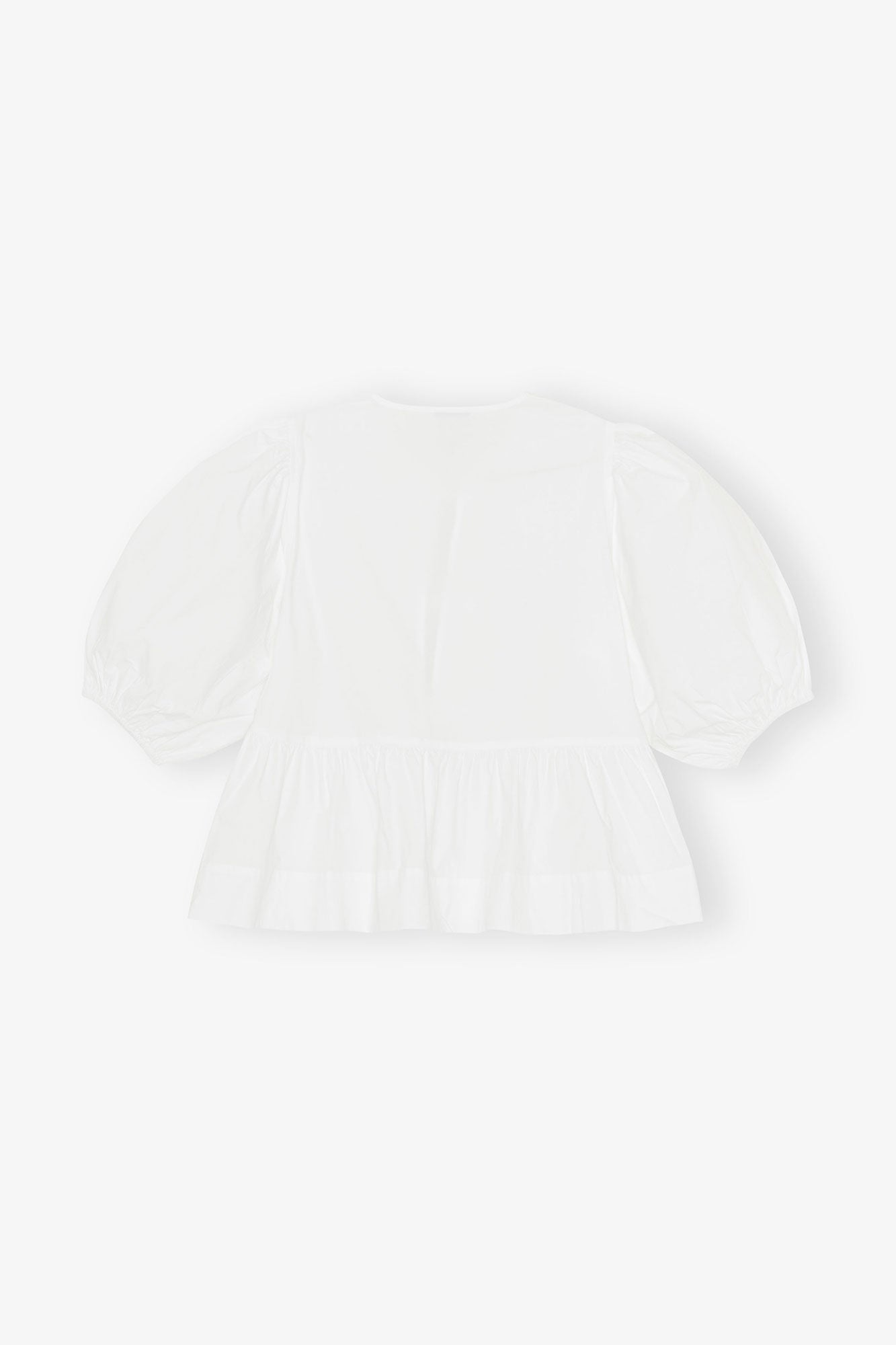 Cotton Poplin Peplum Tie Blouse in White