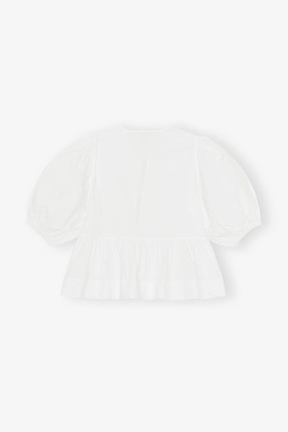 Cotton Poplin Peplum Tie Blouse in White