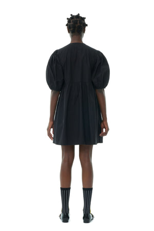 BLACK COTTON POPLIN TIE STRING MINI DRESS
