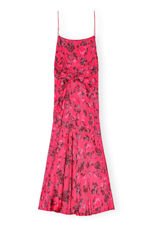 Pink Floral Printed Satin Midi Dress