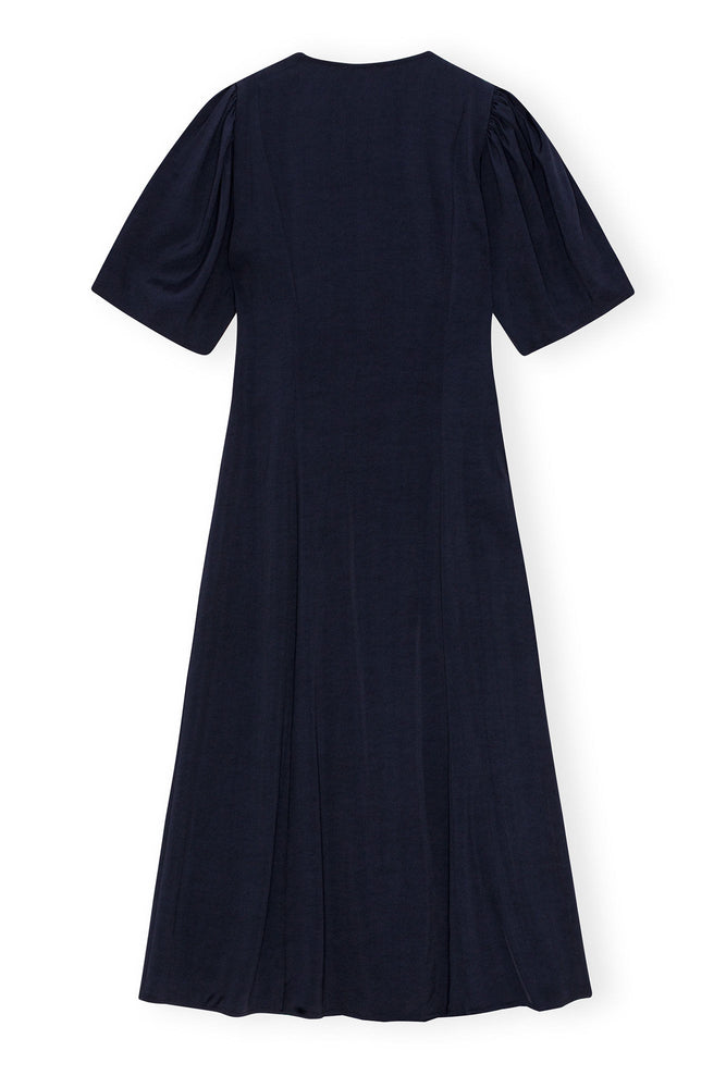 Navy Blue Viscose Twill Wrap Midi Dress