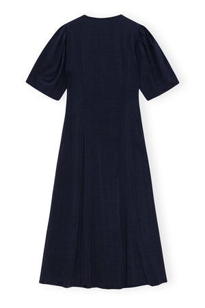 Navy Blue Viscose Twill Wrap Midi Dress