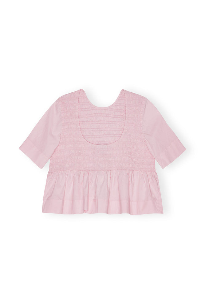 Pink Cotton Poplin Open Back Smock Blouse