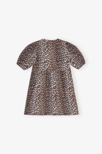 Leopard Printed Cotton Tie String Mini Dress