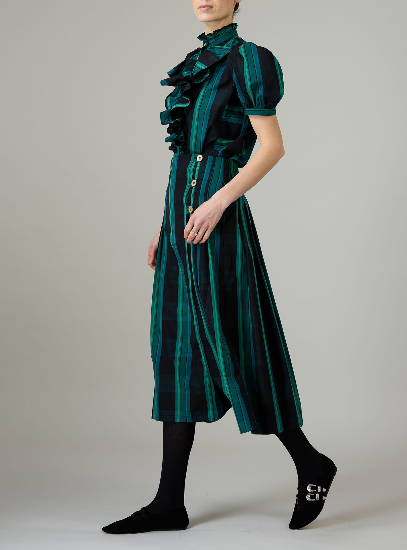 Bibiana Blouse in Ghost Tartan Green