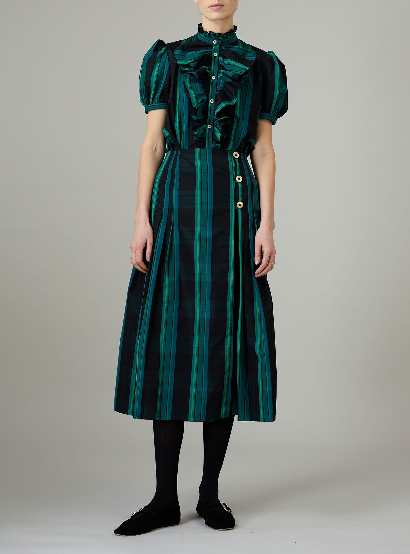 Bibiana Blouse in Ghost Tartan Green