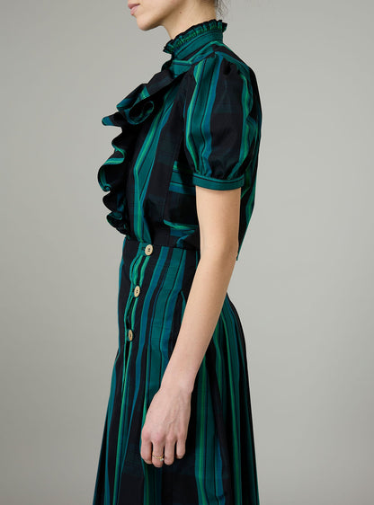 Bibiana Blouse in Ghost Tartan Green