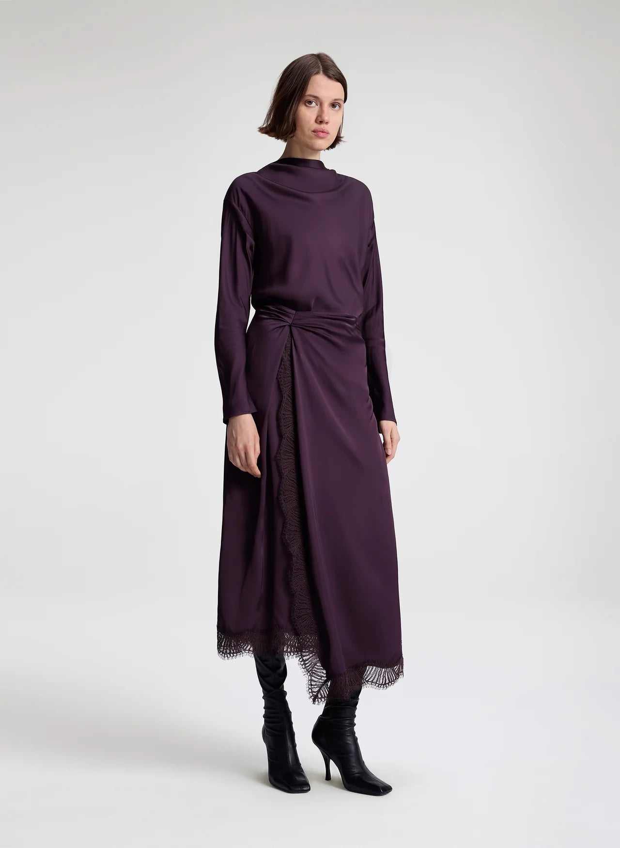 Georgia Satin Top in Deep Plum