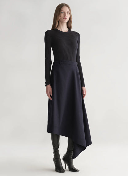 Gael Melange Twill Midi Skirt in Navy Melange