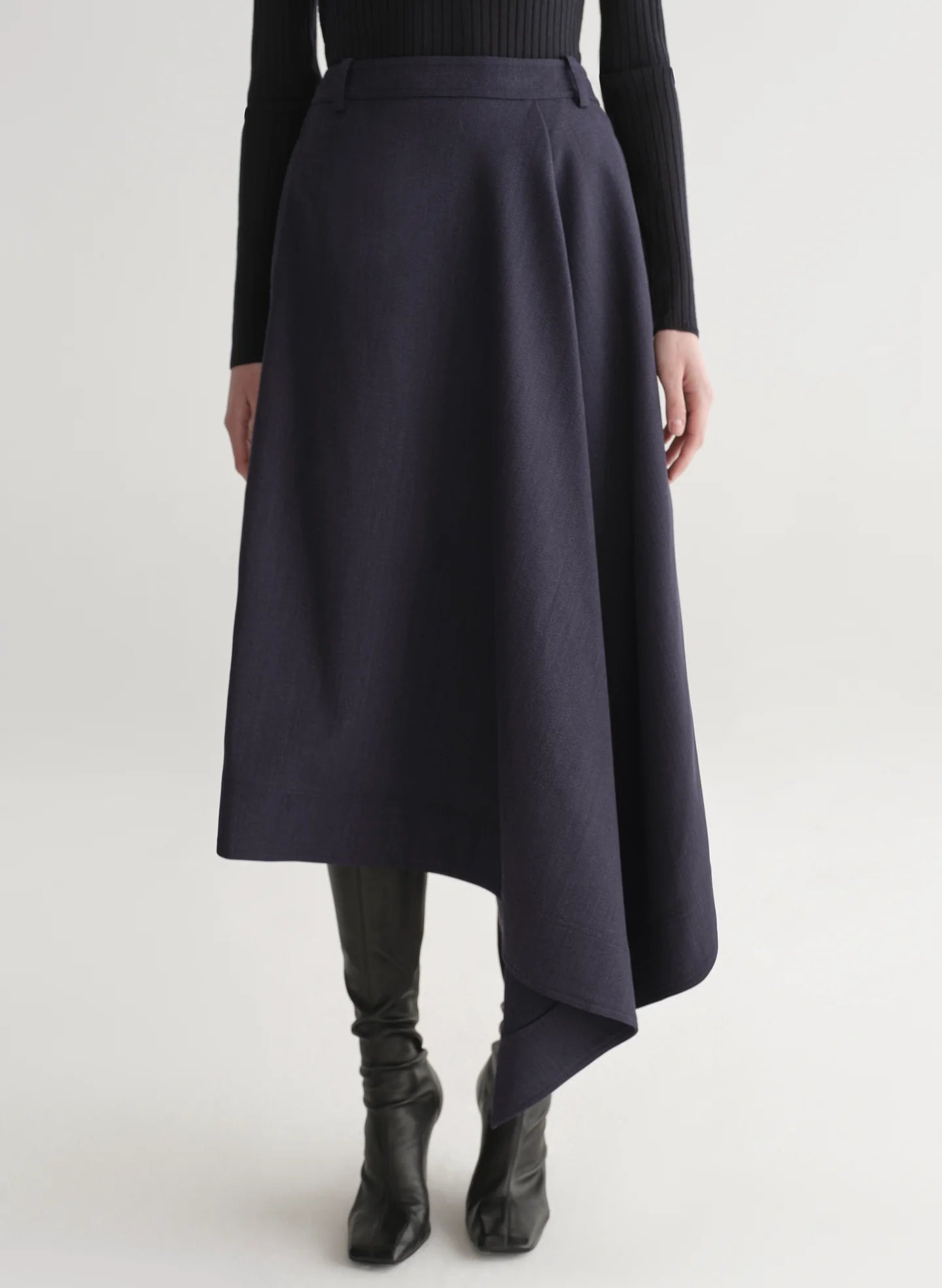 Gael Melange Twill Midi Skirt in Navy Melange