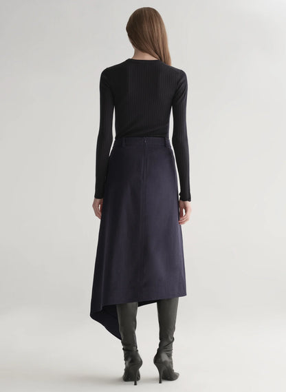 Gael Melange Twill Midi Skirt in Navy Melange