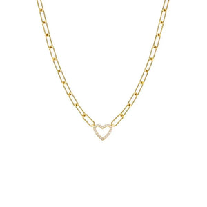 Pave Open Heart Paperclip Necklace