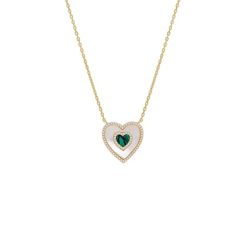 Double Colored Stone Heart Necklace