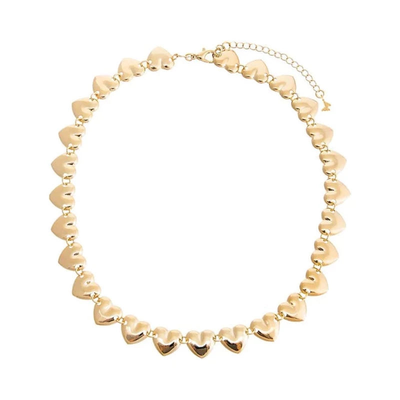 Chunky Solid Hearts Necklace in Yellow Gold