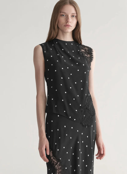 Gracie Polka Dot Crepe and Lace Top
