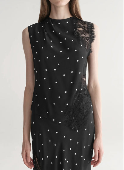 Gracie Polka Dot Crepe and Lace Top