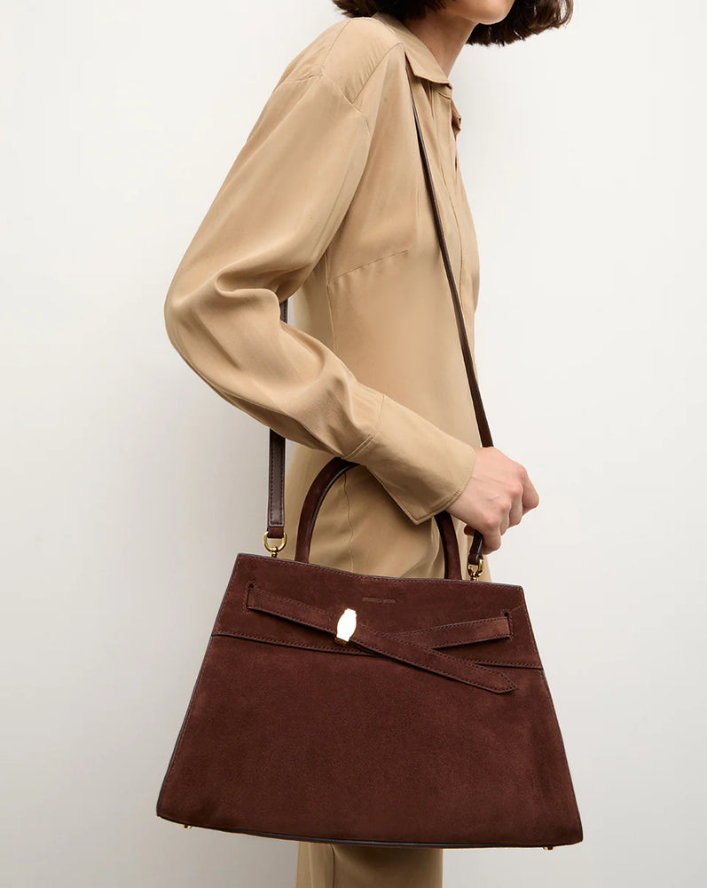 Suede Veronica Beard Dash Bag in Chestnut