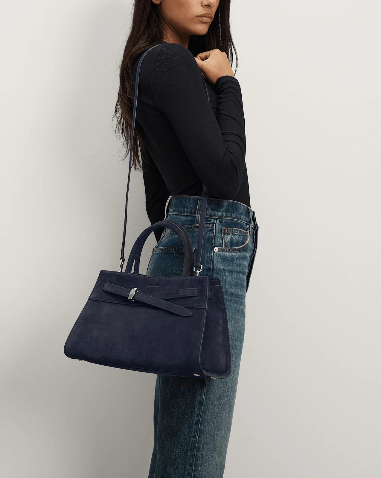 Veronica Beard Suede Dash Bag in Navy