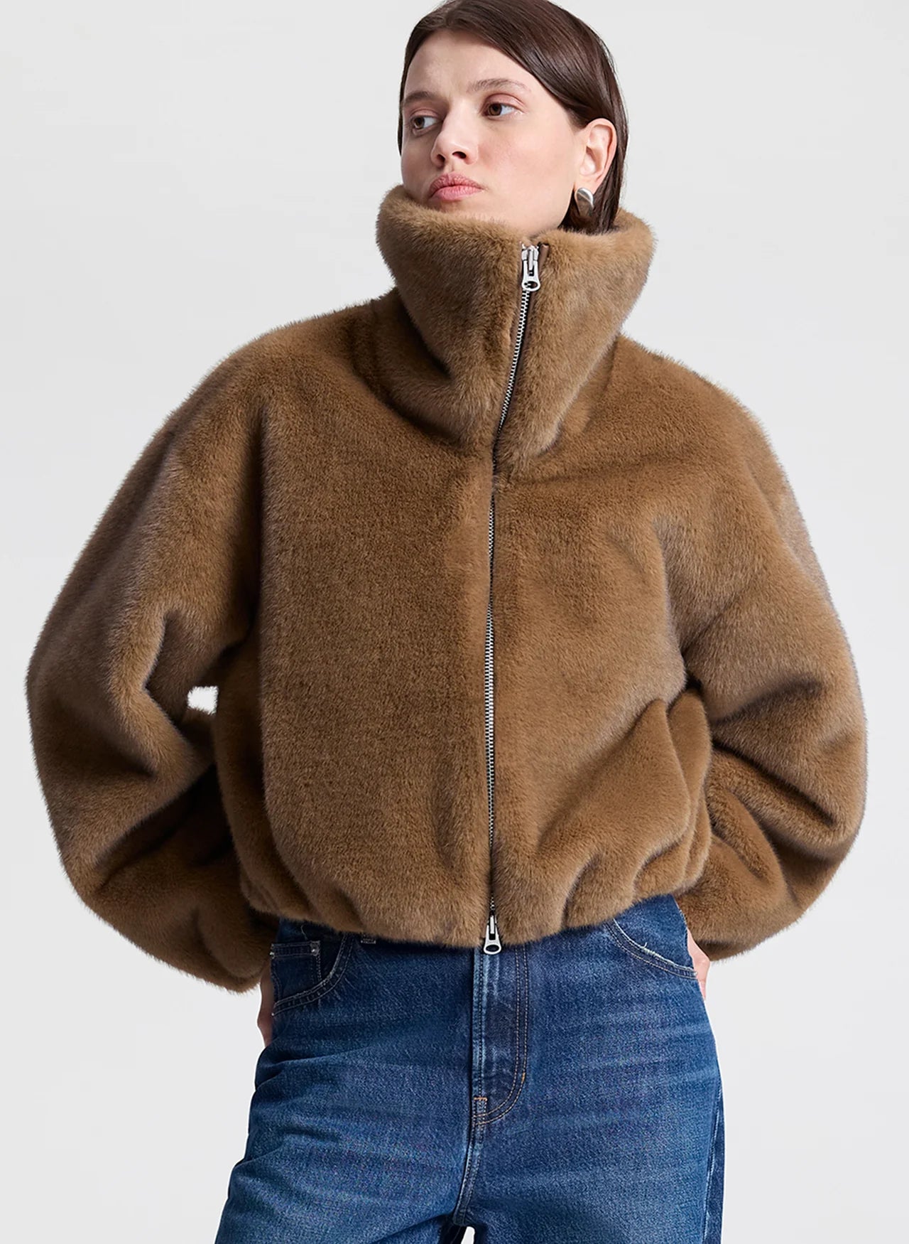 Hazel Faux Fur Jacket in Camel