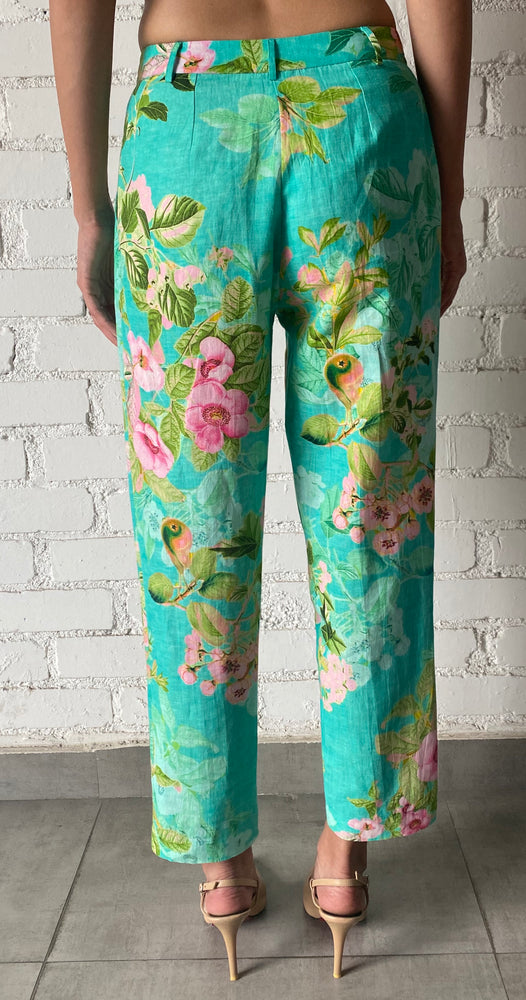 Cotton Linen Pant in Teal Floral