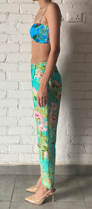Cotton Linen Pant in Teal Floral