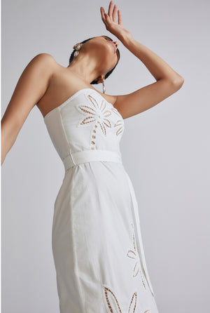 Lani White Cotton Poplin Midi Dress with Tie Up Belt