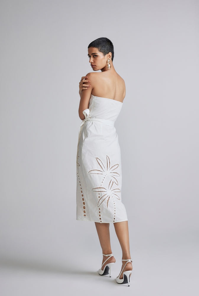 Lani White Cotton Poplin Midi Dress with Tie Up Belt