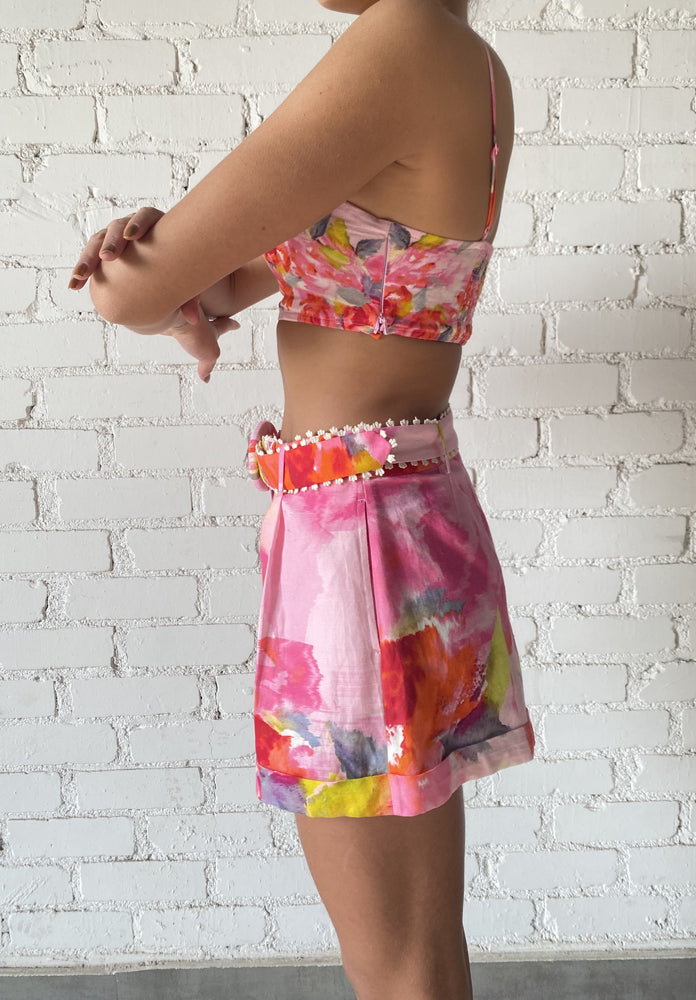 Rosa Pink Floral Shorts with Buckle Belt