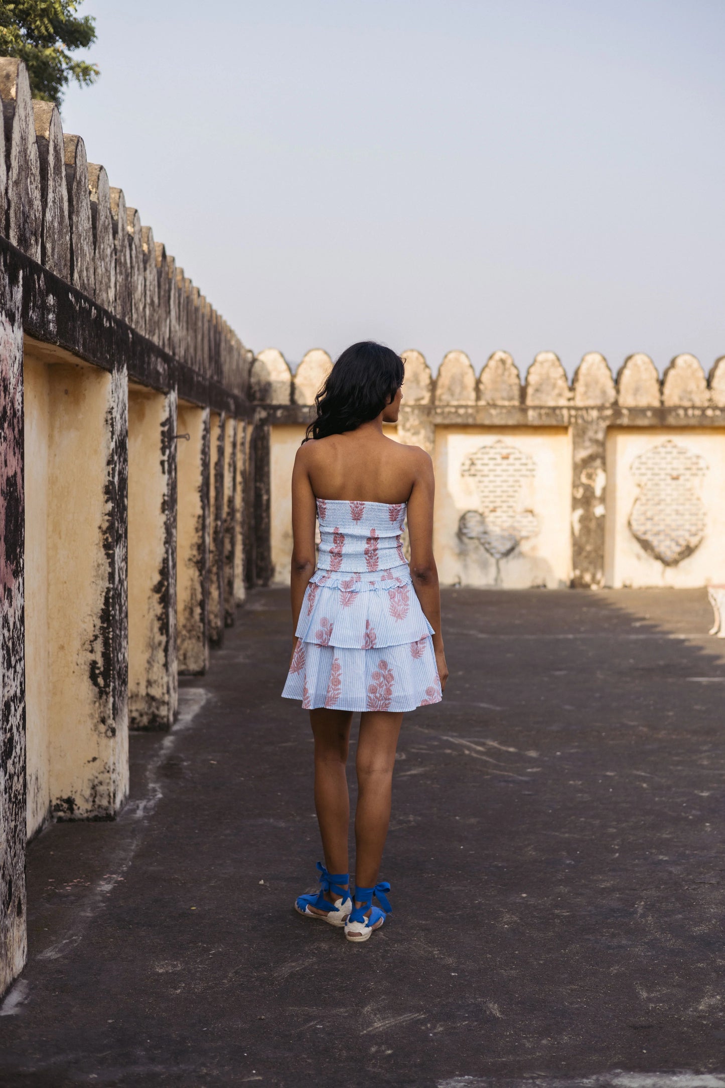 Veda Skirt in Poppy Stamp & Thin Stripes