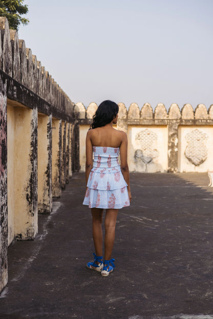 Veda Skirt in Poppy Stamp & Thin Stripes