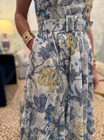 Aster Sleeveless Crew Dress in White/Indigo