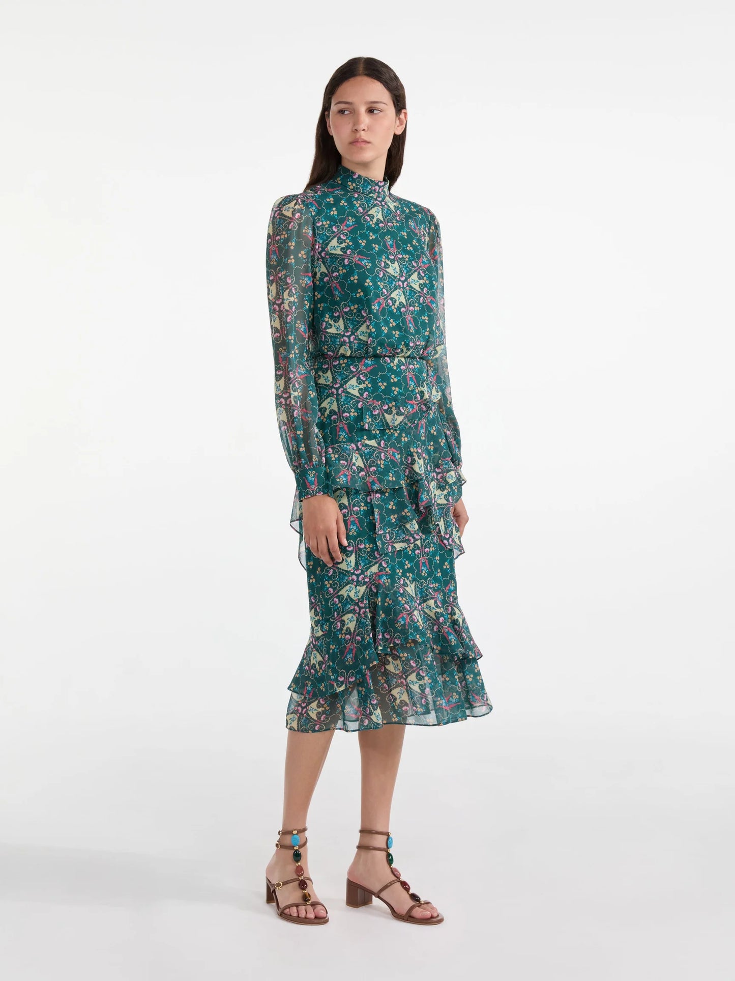 Isa Ruffle Dress in Opaline Vert