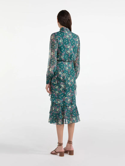 Isa Ruffle Dress in Opaline Vert