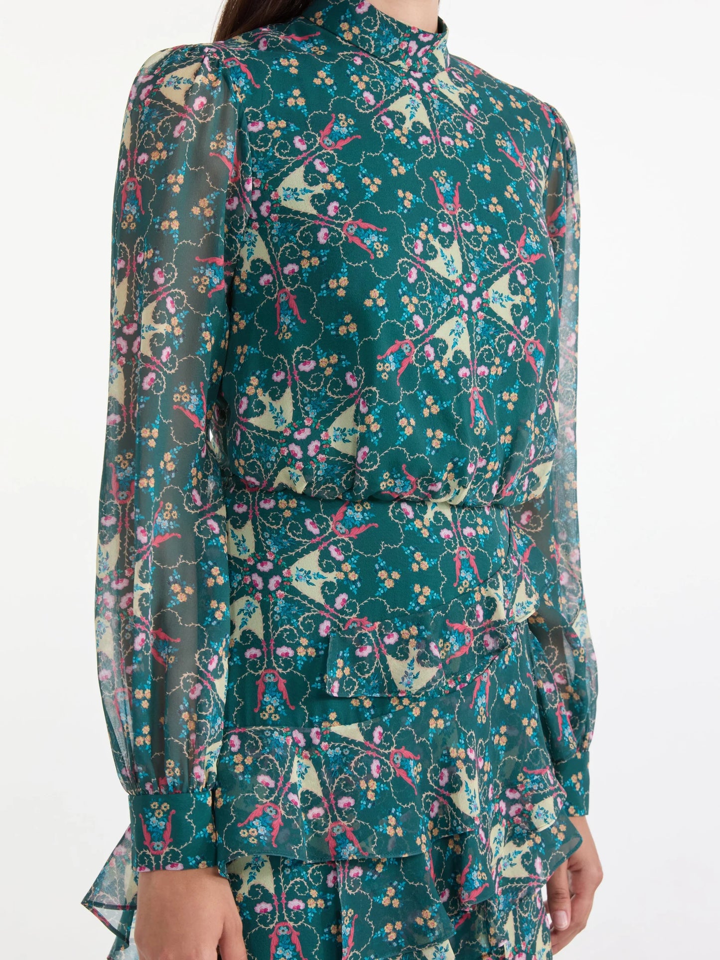 Isa Ruffle Dress in Opaline Vert