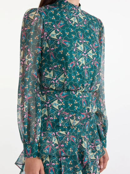 Isa Ruffle Dress in Opaline Vert