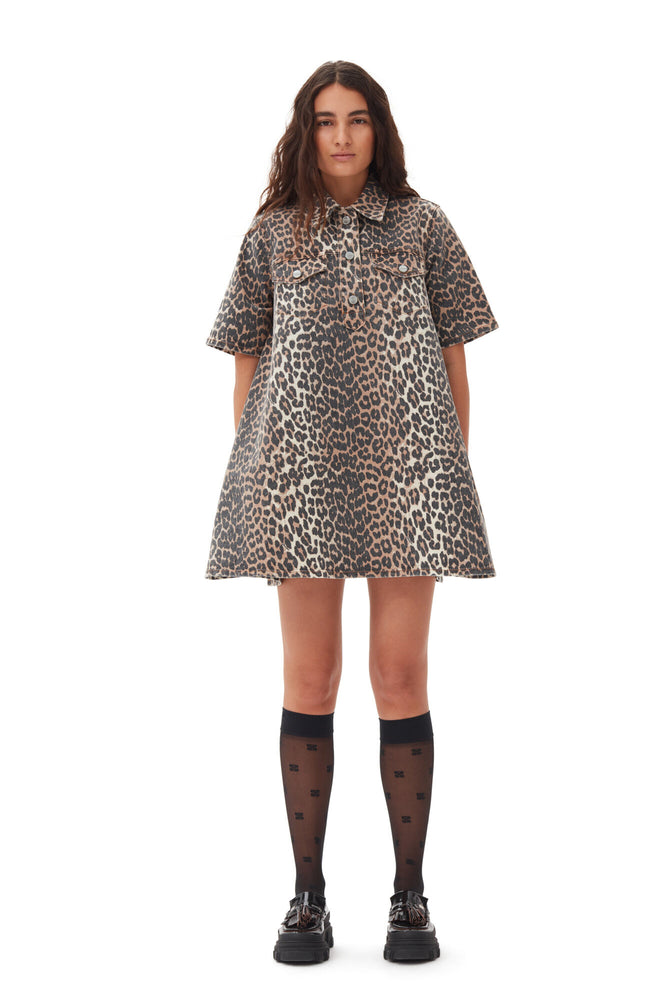 Leopard Printed Denim Mini Dress