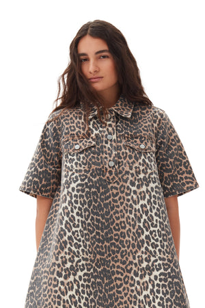 Leopard Printed Denim Mini Dress