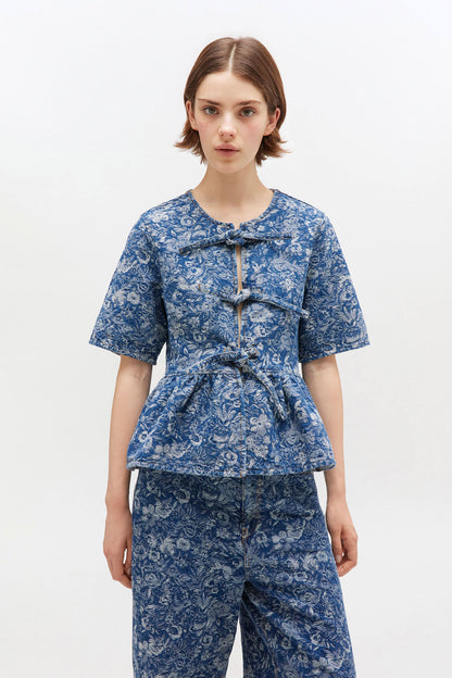 Blue Tapestry Peplum Blouse