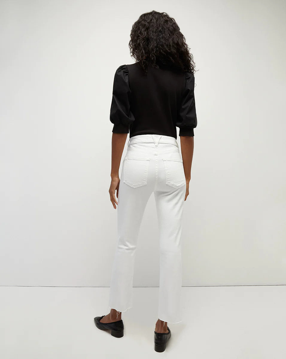 Carly Kick-Flare Jean Raw Hem in White