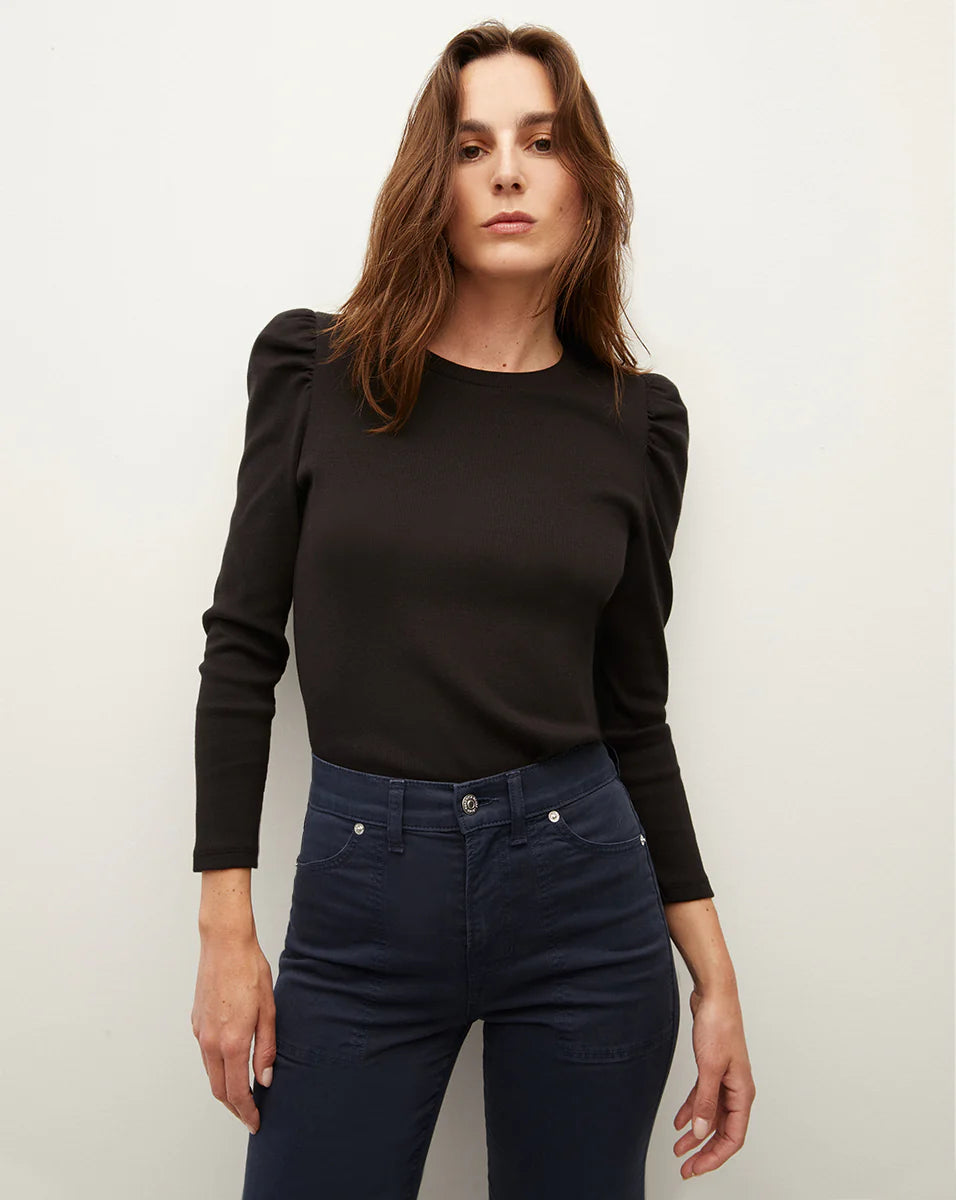 Britney Puff-Sleeved Top in Black