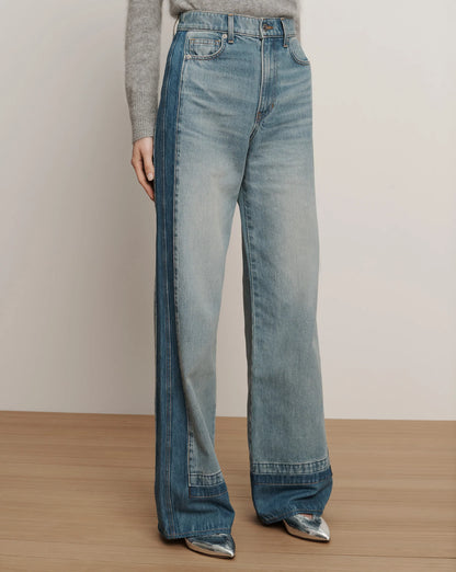 Taylor Color-Block Wide-Leg Jean in Cloudy Colorblock
