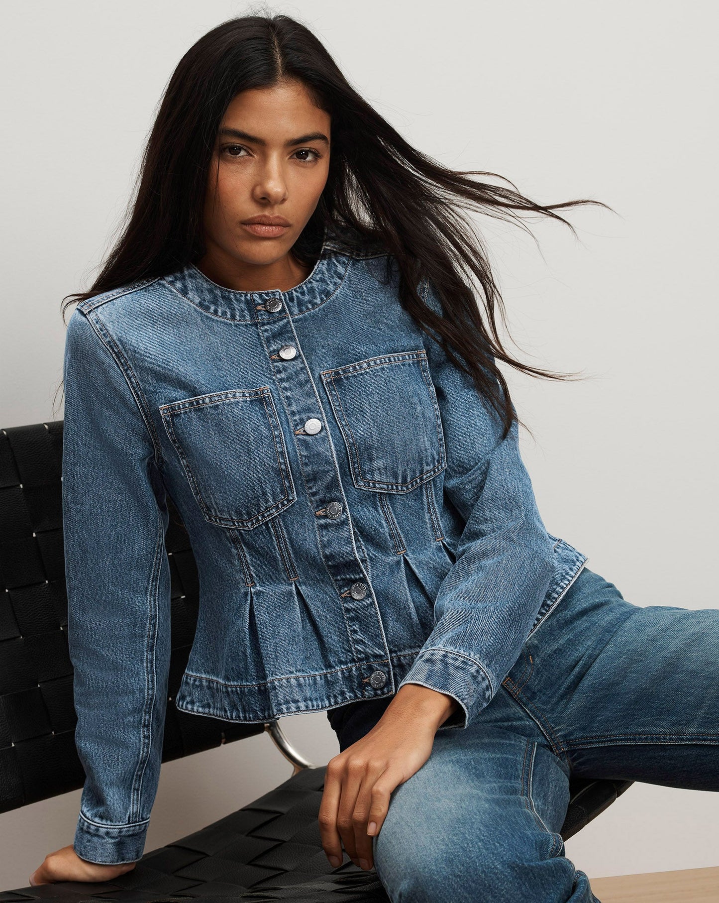 Zahara Peplum Denim Jacket in Time Warp