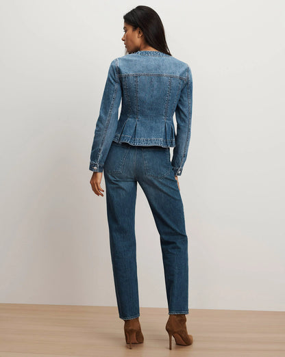 Zahara Peplum Denim Jacket in Time Warp